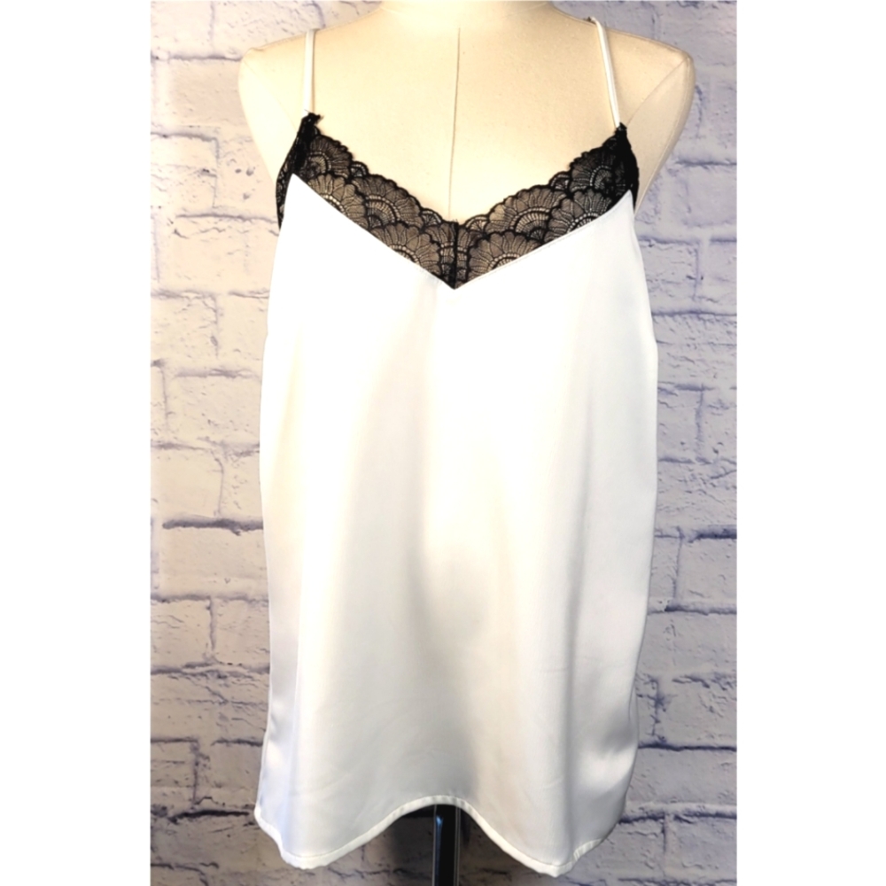 NWT Gibson Camisole Top Ivory Black Size S Lace Detail Designer Sexy Feminine